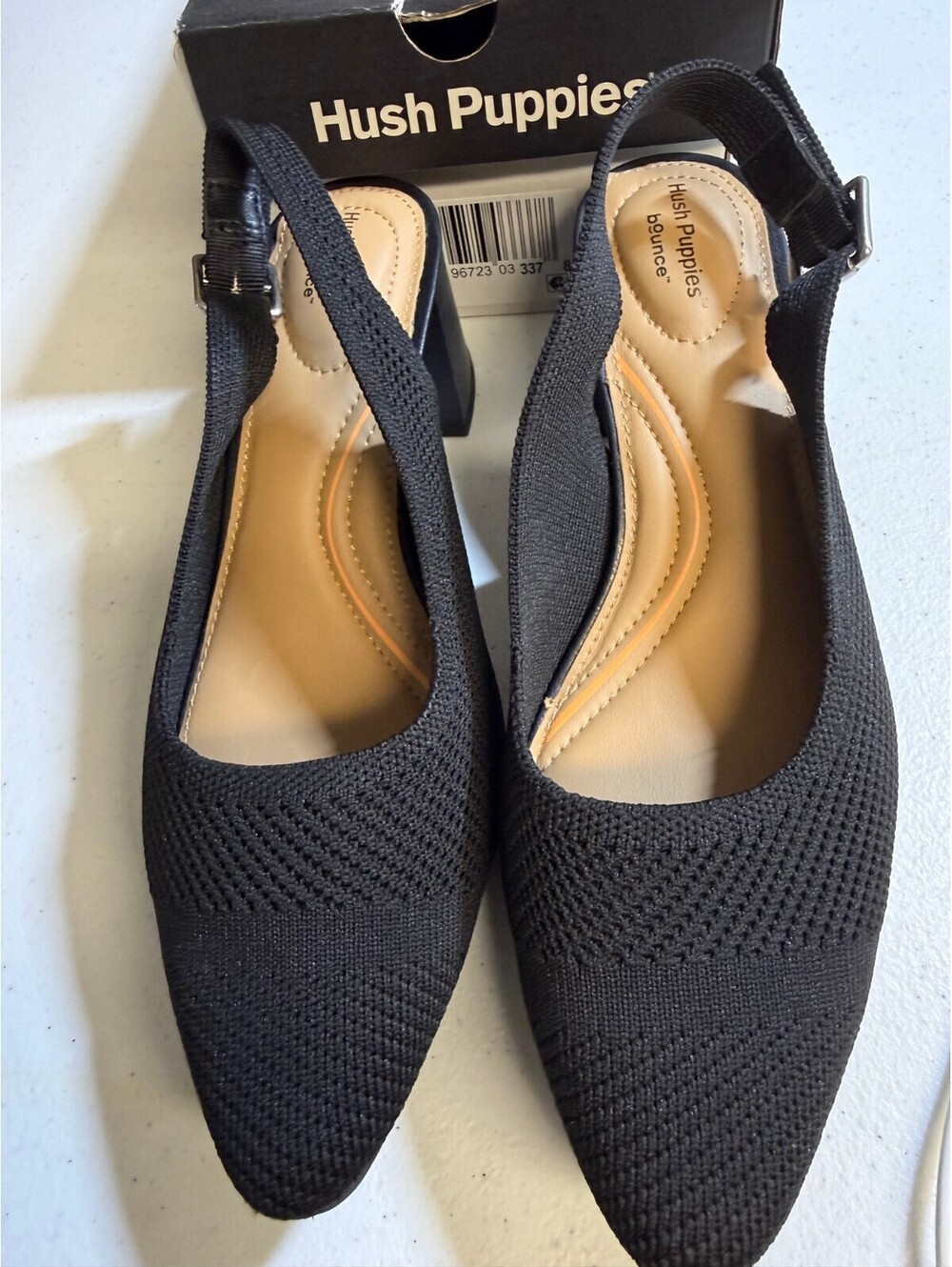 Hush Puppies PW-GIPSY Black Engineered Mesh Slingback Heels Size 6.5M